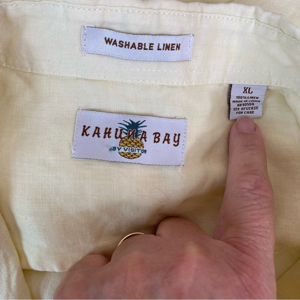 Kahuna Bay Men's 100% Washable Linen Beach Shirt Lightweight Pale Yellow XL - Picture 5 of 6